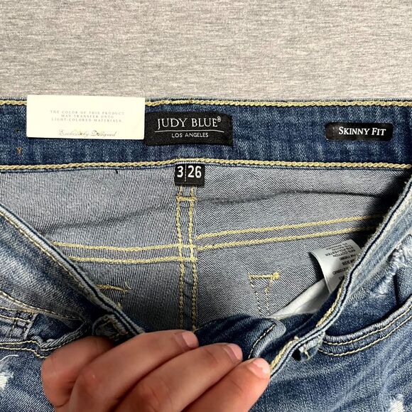 Judy Blue Skinny Fit High Waisted Jeans 3/26 Dark Blue Faded Distressed Stretch - Picture 5 of 10